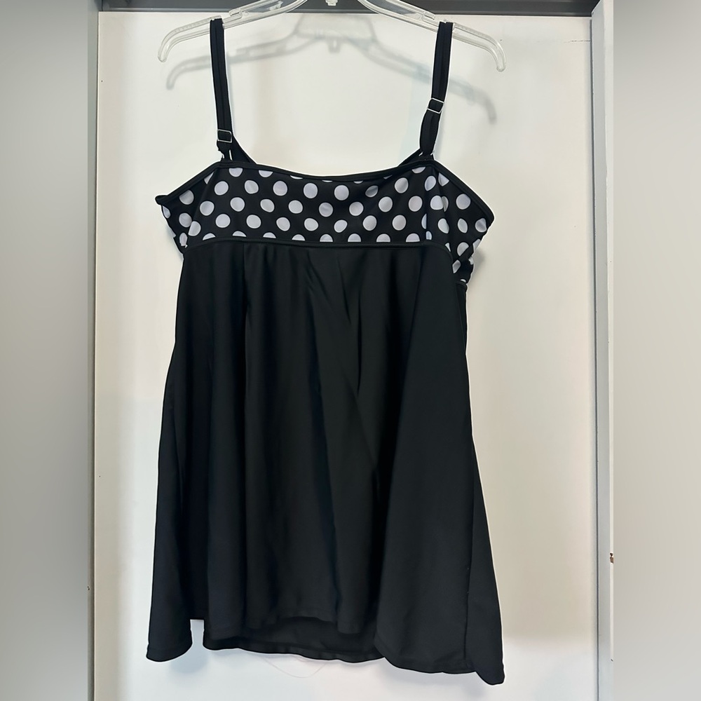 Polka Dot Black Women's Swimsuit Tankini Swim Top - Picture 2 of 2